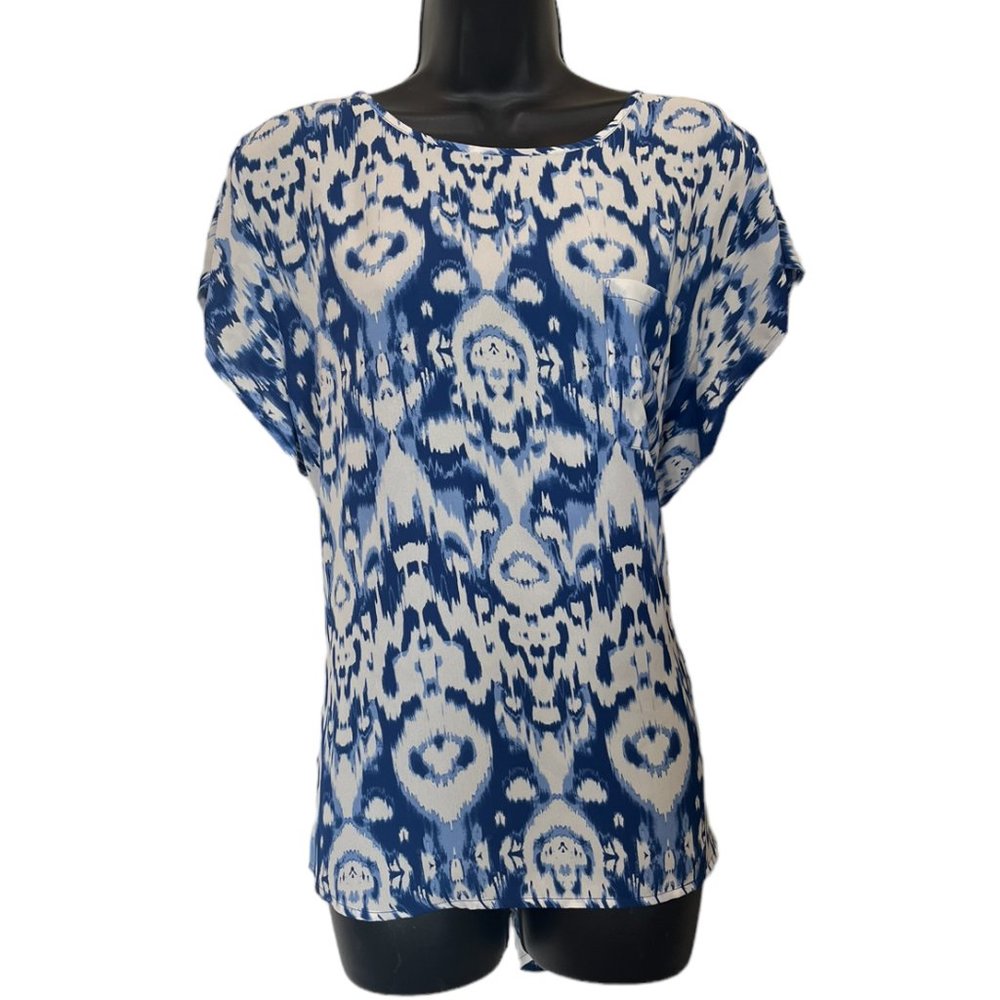 Womens Blue Printed Short Sleeve Top XL